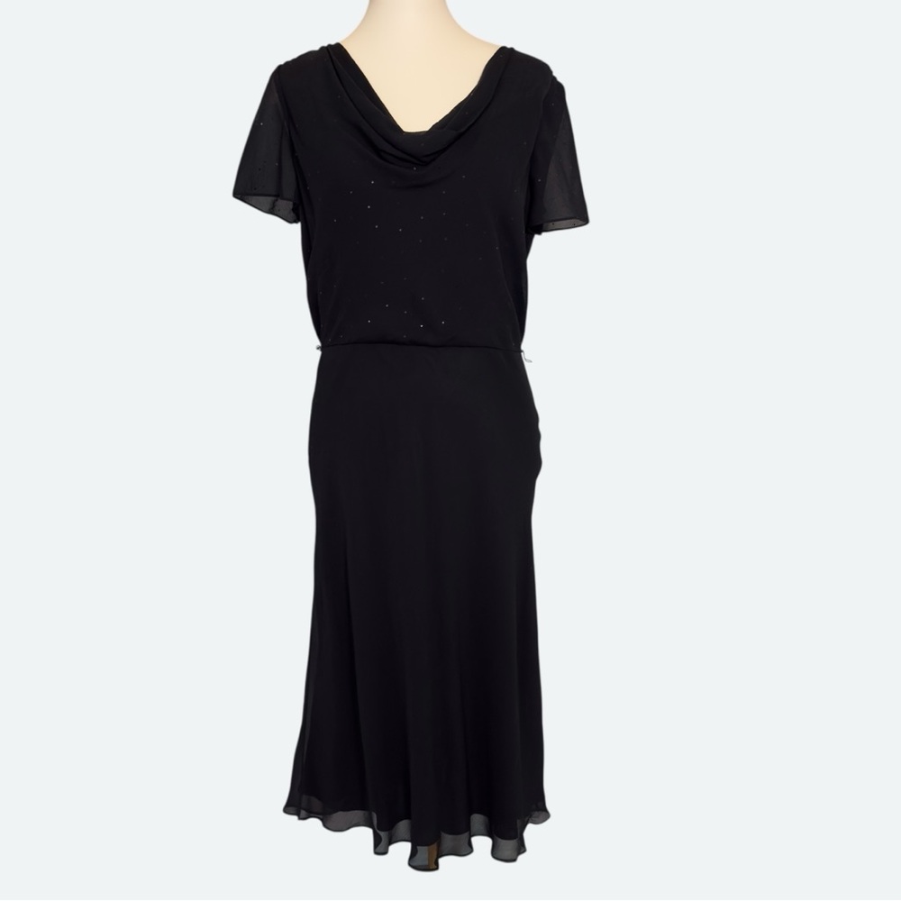 NWT St. John Evening Black Sequin Silk Midi Dress Size 8